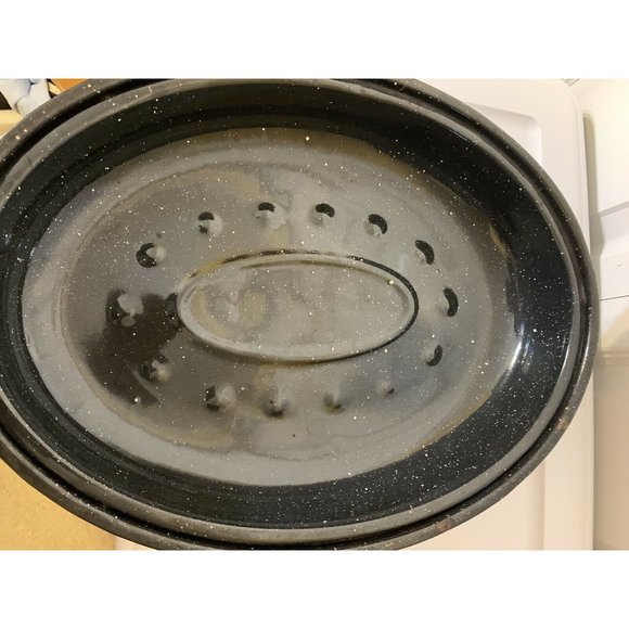 Vintage‎ Cobalt Blue Graniteware Roaster 17"  x 12" Enamelware Pot Splatt… - Picture 7 of 8